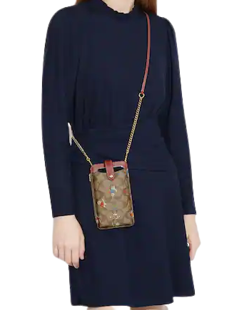 Coach Phone Crossbody In Signature Canvas With Cat Mittens Print
