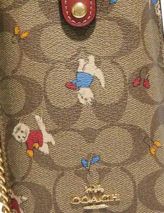 Coach Phone Crossbody In Signature Canvas With Cat Mittens Print