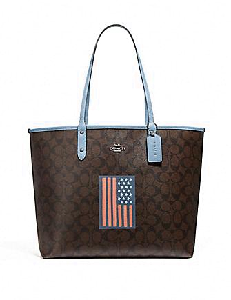 Coach Reversible City Tote in Signature Canvas With Flag