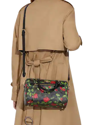 Coach Rowan Satchel In Signature Canvas With Fairytale Rose Print