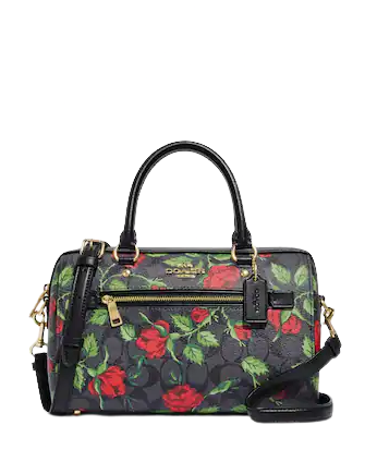 Coach Rowan Satchel In Signature Canvas With Fairytale Rose Print