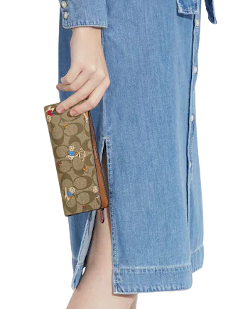 Coach Slim Wallet In Signature Canvas With Cat Mittens Print