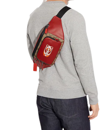 Coach Track Belt Bag In Colorblock Signature Canvas With Coach Stamp