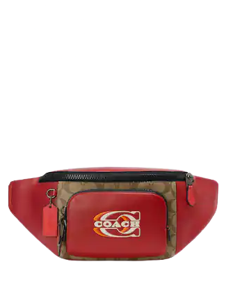 Coach Track Belt Bag In Colorblock Signature Canvas With Coach Stamp