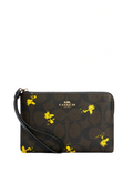 Coach X Peanuts Corner Zip Wristlet In Signature Canvas With Woodstock Print