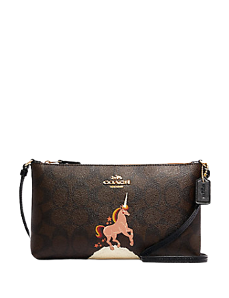Coach Zip Top Crossbody in Signature Canvas with Unicorn