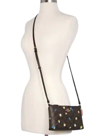 Coach Zip Top Crossbody In Signature Canvas With Vintage Mini Rose Print