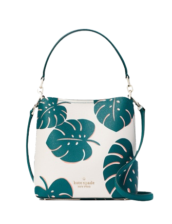 Kate Spade New York Darcy Monstera Leave Printed Small Bucket Bag