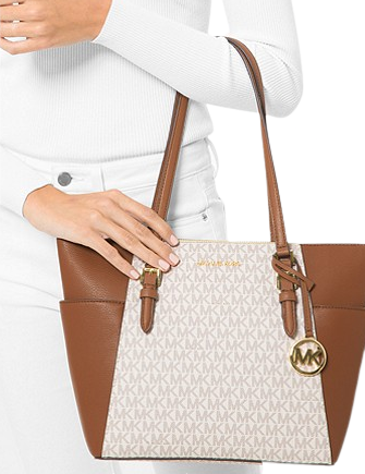 Michael Michael Kors Charlotte Large Logo and Leather Top Zip Tote Bag